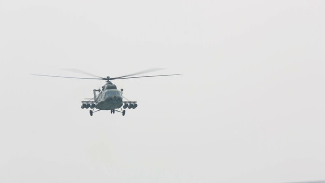 Mil Mi-8 russian military helicopter flying by.