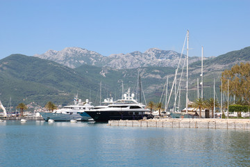 luxurious yachts in port of Tivat