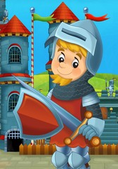 The cartoon medieval illustration of a knight