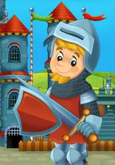 Afwasbaar Fotobehang Ridders De cartoon middeleeuwse illustratie van een ridder