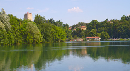 Fototapeta na wymiar Panorama of Adda River, Trezzo - Italy