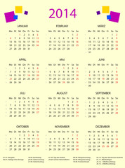 bunter Kalender 2014 incl Feiertage