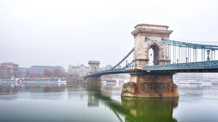 Rolgordijnen Kettingbrug in Boedapest, Hongarije © ptnphotof
