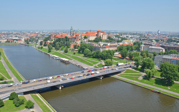 Fototapeta Wawel Castle, Vistula river and bridge in Krakow, Poland