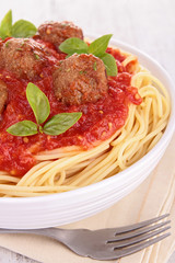 spaghetti with meatball and tomato sauce