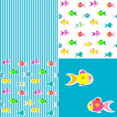 Set of Fish   sticker  seamless  pattern