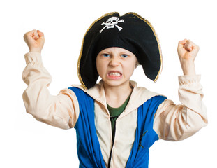 Boy dressed as angry pirate