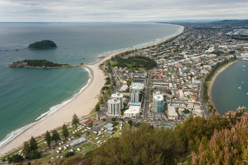 Fototapeta na wymiar aerial view of Bay of Plenty with Tauranga town