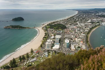 Zelfklevend Fotobehang aerial view of Bay of Plenty with Tauranga town © Patrik Stedrak