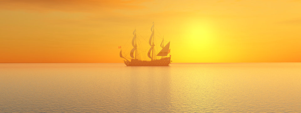 Segelschiff vor einem Sonnenuntergang