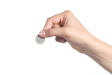 Woman hand putting an euro coin