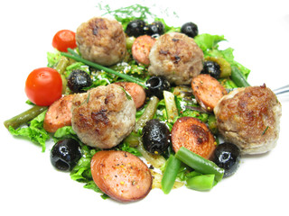 greek hot salad with sausage and olives