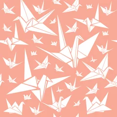 Washable wall murals Geometric Animals Seamless pattern with paper cranes