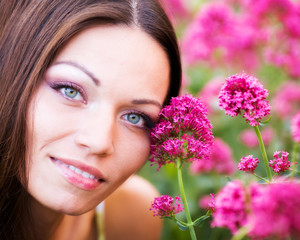 Woman in flower garden
