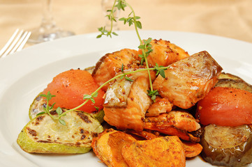 Grilled eggplant and tomatoes