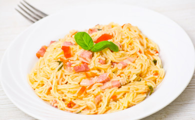 Pasta with meat and vegetables
