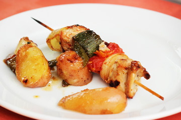 Grilled meal and vegetables