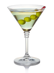 Olive martini cocktail isolated on white