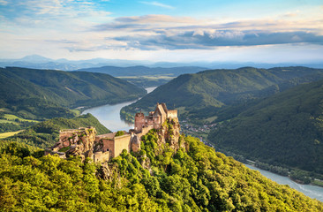 Landscape with old castle and Danube river in Wachau, Austria © JFL Photography