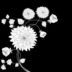 Printed kitchen splashbacks Flowers black and white Floral background
