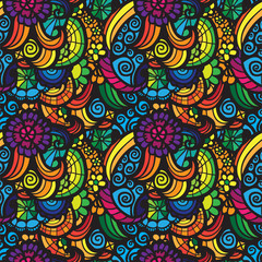 Mosaic vector seamless  pattern with flowers