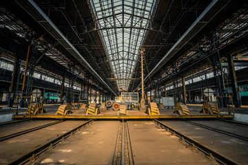 Abandoned industrial interior with bright light