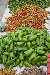 Heaps of Chili and pepper in Laungprabang morning market