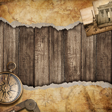 Old map background with compass. Adventure or discovery concept.