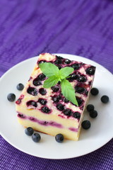 Baked cottage cheese pudding with blueberries