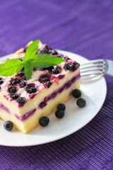 Baked cottage cheese pudding with blueberries