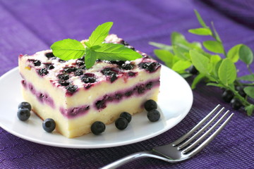 Baked cottage cheese pudding with blueberries