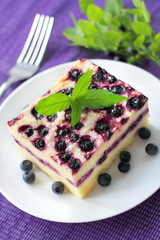 Baked cottage cheese pudding with blueberries
