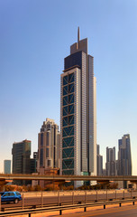 Naklejka premium DUBAI, UAE - OCTOBER 23: View at Sheikh Zayed Road skyscrapers i