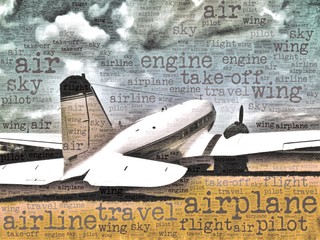 Word art illustration of a DC-3 transport aircraft