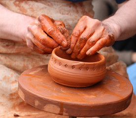 clay pot on a potter's wheel