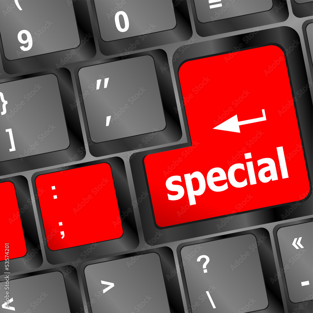 Poster special offer button on computer keyboard