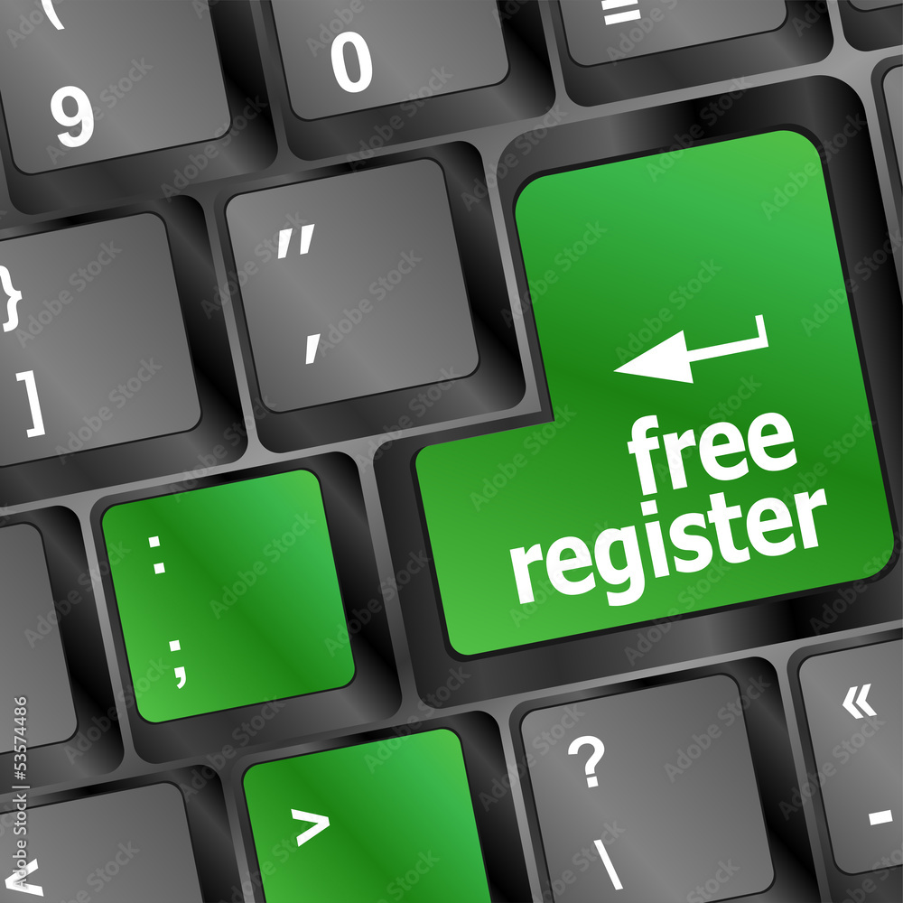 Poster free register computer key showing internet concept