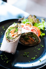 Salmon wrap with roti dough
