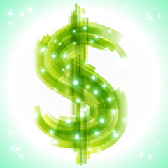 Green money symbol with transparency and lights