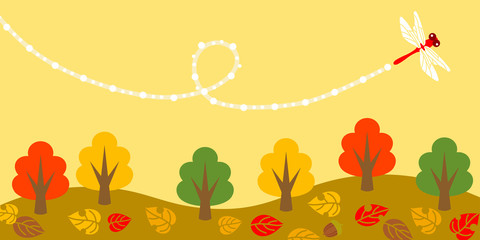 Red dragonfly is flying over tree-lined © sayuri_k