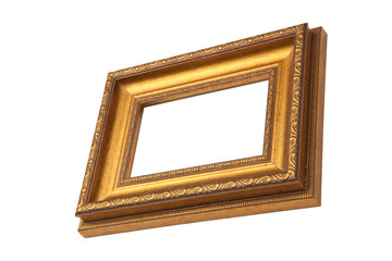 Golden antique frame, isolated on white background. View  from s