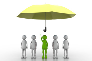 team standing with a umbrella in white background