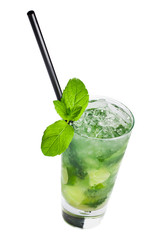 Mohito coctail in glass on white background