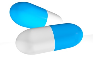 Blue pill capsule isolated on white background