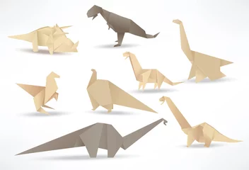 Crédence de cuisine en verre imprimé Animaux géométriques Dinosaures en origami (ton sépia)