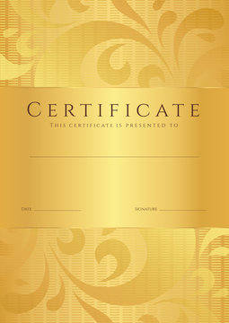 Gold Certificate / Diploma template (background). Floral pattern