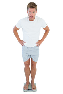 Shocked Man Standing On A Weighing Scale