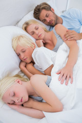 Fototapeta na wymiar Portrait of a couple sleeping with their children