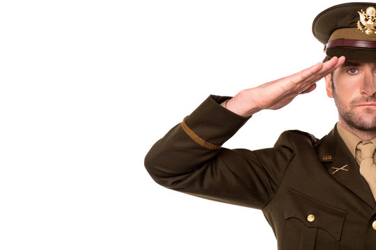 Portrait of a patriotic soldier saluting