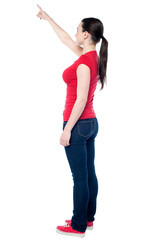 Pretty girl pointing something out